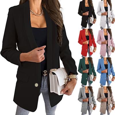 China 2022 new autumn and winter women's breathable European and American solid color lapel button temperament thin suit jacket for sale