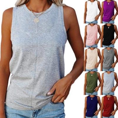 China 2021 summer new European and American border women's fashion loose round neck QUICK DRY solid color vest sleeveless T-shirt for sale