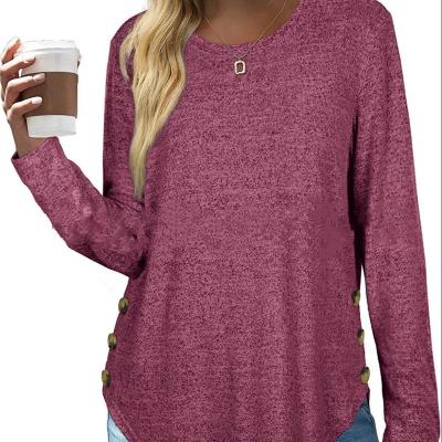 China Europe 2022 QUICK DRY and America Amazon New Women's Autumn and Winter Long Sleeve Loose Top Round Neck Button Swallowtail Light T-shirt for sale