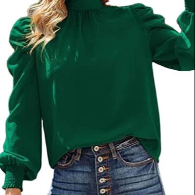 China 2022 QUICK DRY European and American upper women's new long sleeve autumn and winter Amazon high neck bubble long sleeve casual loose shirt for sale