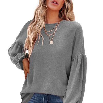 China 2022 QUICK DRY border women's top round neck autumn and winter new pleated lantern sleeve women long European and American T-shirt for sale
