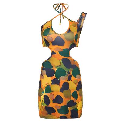 China 2021 summer women's halterneck skirt breathable printing hollow out waist-baring love&roses skirt for sale