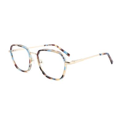 China Custom logo rectangle glasses men women eyewear metal frame high quality acetate optical frame for sale