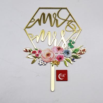 China Hot Selling Wedding Decoration TX Acrylic Printing Color Mr&Mrs Cake Topper For Wedding Party Baking Decoration Funny Topper With Inside Card for sale