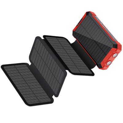 China Sloar Panel Charge 20000mah Portable Charger Dual USB detachable solar panel Wireless Solar Power Bank with LED Light for sale