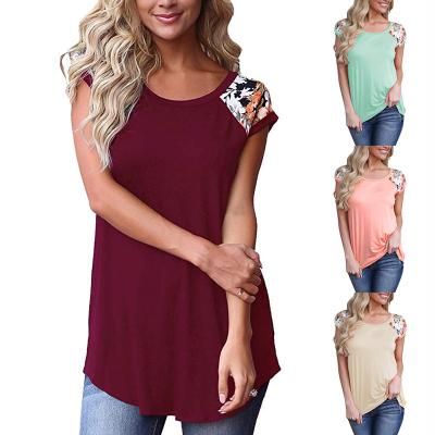 China 2022 Women's New Breathable Style Spliced Printed Short Sleeve, Casual Round-collar T-shirt for sale