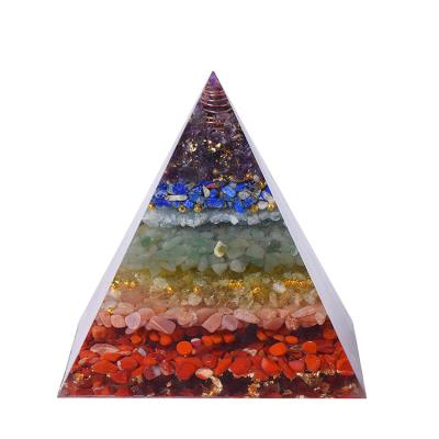 China Donghai Orgone Pyramid Healing Stones Seven Chakras Stones Seven Chakras Orgone Pyramid Gravel Resin Pyramid Crystal Energy Amplifier For Meditation for sale