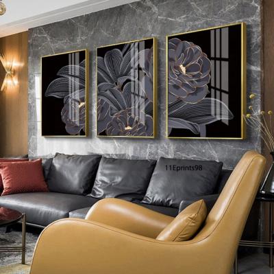 China Factory Price High Quality 3 Panel Abstract Modern Wall Art For Living Room Crystal Porcelain Painting Flower Resin Painting for sale