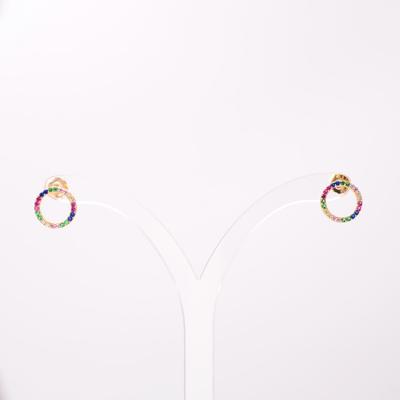 China Office / Career Colorful Zircon Round Shape CZ Stud Gold Plated Fashion Earings 2021 for sale