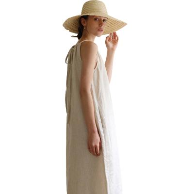 China 100% Anti-Static Canvas Loose Sleeveless Off The Shoulder Halter Neck Natural Women's Long Casual Dress for sale