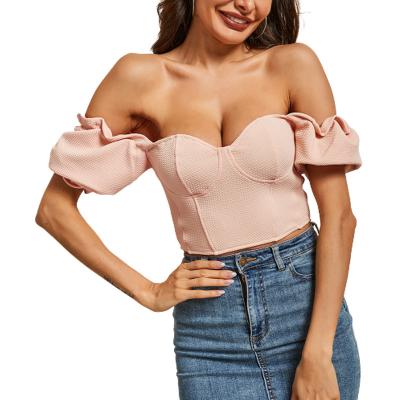 China Anti-Wrinkle Drop Shipping New Shirts Pull Casual Female Cropped Short Sleeve Blouse Tops Women's Sexy Pink Clothing for sale