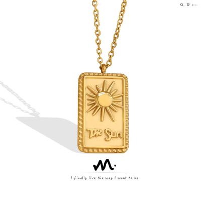 China FASHIONABLE Relief Titanium Steel Chain Three-Dimensional Square Sun Jewelry Pendant Necklace For Women 18K Gold Plated for sale