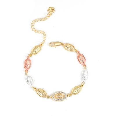 China Religious Oval Guadalupe Bangle Charm Bracelet Gold Plated for sale