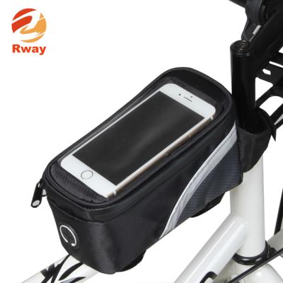 China PVC and 420D and Matte Leather 4.8inch Sport Bicycle Bag Bike Front Tube Frame Cycling Basket Pannier with Audio Extension Line for Mobile Phone Free Shipping for sale