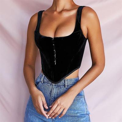 China Vintage Velvet Plain Breasted Velvet Fashion Ladies Tight Fit Slim Short Sleeveless Warm Single Breasted Vest Black Tank Tops For Women for sale