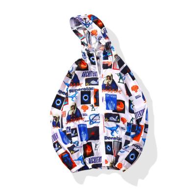China Spring Viable Zipper Polyester Thin Fashion Printed Casual Loose Short Coat Hood Jacket For Summer Outdoor Hip Hop Sports Men Boys for sale