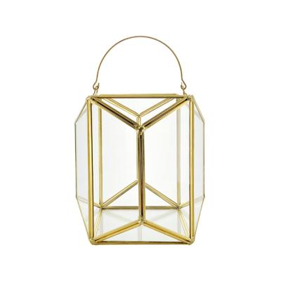 China Geometry high temperature glass mini greenhouses for decoration or wedding centerpiece gold copper&glass hanging dome for sale