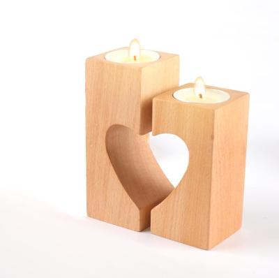 China Home Decoration Wooden Heart Candle Holder Wedding Decor for sale