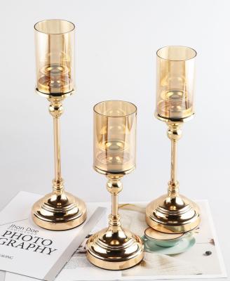 China Home Decoration Metal With Glass Candle Holder Wedding Decor for sale