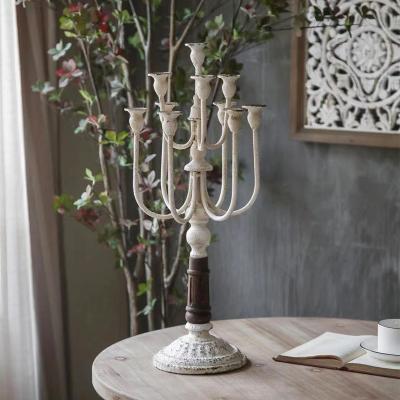 China Home Decoration Wood With Iron Candle Holder Wedding Decor for sale