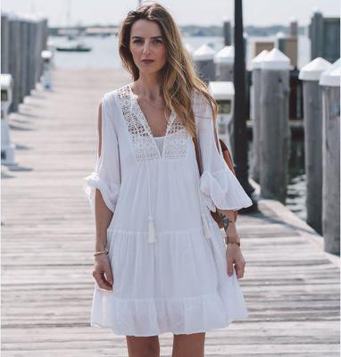 China Elegant Ladies Dress Cozy V Neck Mesh Lace Beach Dress for sale
