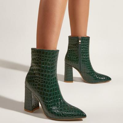 China Fashion Trend 2021 Winter Designs Stylish High Heels Shoes For Women Led Toe Zipper Up Chunky Leather Ankle Boots Women Uggh Boots For W for sale
