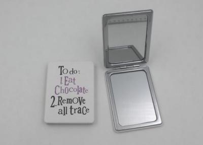 China Metal Craft White Travel Makeup Mirrors Double Sided With Logo Printing for sale