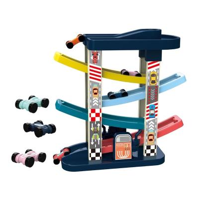 China Develop Children's Intelligence Children's diy wooden gliding track car Ramp Race Track Toys set for girls boys best gift baby parking lot for sale
