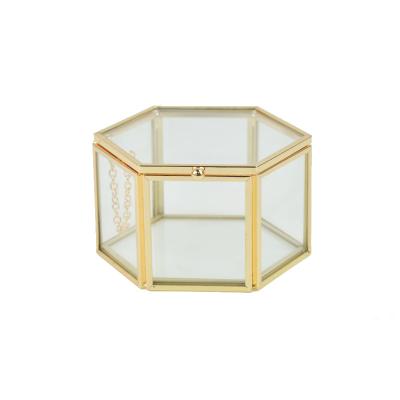 China Customized Glass Wedding Jewelry Box Storage Hexagon Glass Ring Acrylic Box for sale