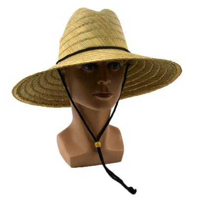 China Straw Lifeguard Hat Cheap Natural Handmade/Handwoven with Chin Strap for sale