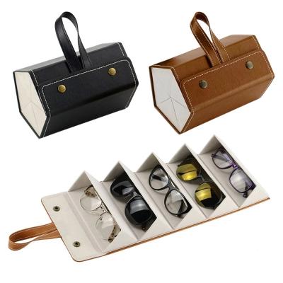China 2021 New Fashion Leather 5 Slots Foldable PU Eyeglass PU Sunglasses Multiple Leather Glasses Travel Organizer Case for sale