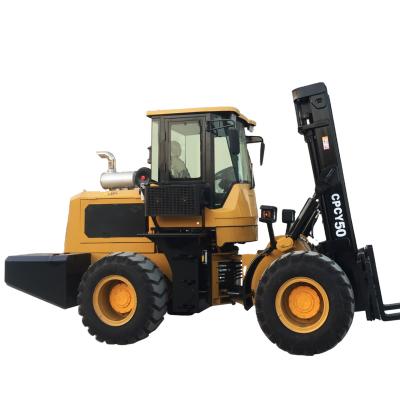 China Building Material Shops 5 Ton 6 Ton Diesel Forklift 4WD All Rough Terrain Forklift With Cabin, All Terrain Forklift For Sale Euro Engine Stage5 for sale