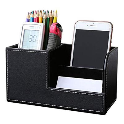China Unisex Leather Organizer Pen Pencil Holder Business Name PU Desktop Cards Holder Remote Control for sale