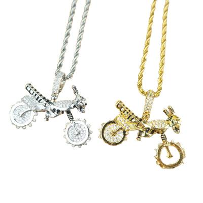 China Wholesale Cool Cubic Zircon Copper CZ Jewelry Hiphop Hiphop Hip Hop Motorcycle Pendants Necklaces For Men for sale