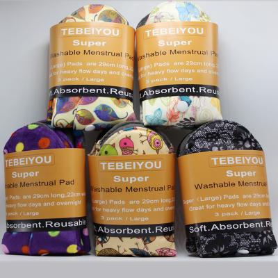 China Super Absorbent Bamboo Menstrual Pads Mom Cloth Pads Large Flow Charcoal 3 Pack Night Cloth Sanitary Pads for sale