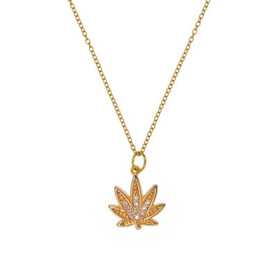 China pandent stainless steel jewelry gold weed leaf CLASSIC sparkle necklace for sale
