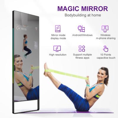 Chine Miroir fiting de forme physique d'écran de contact de support de plancher d'exercice de la publicité de joueur d'affichage à cristaux liquides d'affichage de sport magique de kiosque à vendre