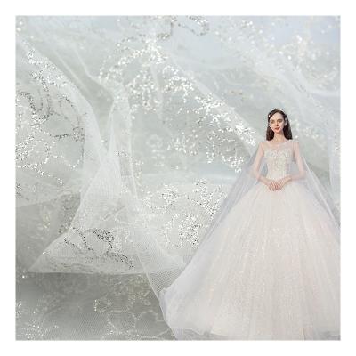 China Mesh Pattern Apparel Organic Tan Silver Plating Dress Mesh Bridal Glitter Lace Fabric for sale