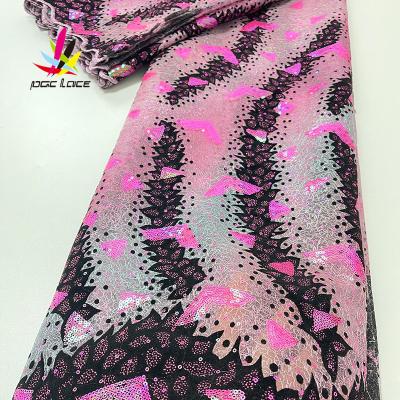 China 2021 Viable New Hot Stunning African Fashion Tulle Flocking Velvet Lace Fabric With Orange Stones Embroidery for sale
