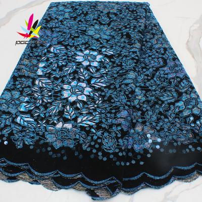 China Nigeria Hottest Quality Emerald Green Sequence Lace High Quality Bridal Lace Viable Net Embroidery Lace For Wedding for sale