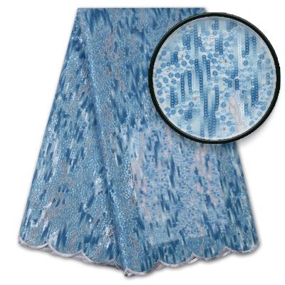 China Viable Hot Selling Double Organza Lace Fabric High Quality Sequins Lace Latest French Net Fabric Lace Fabric for sale