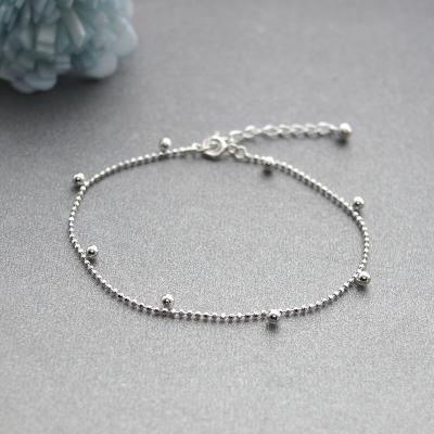 China CLASSIC 925 Sterling Silver Simple Smooth Beaded Link Chain Endless Beads Charm Bracelet Polished Beaded Ball Charm Bracelet for sale