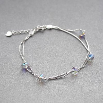China 925 Sterling Silver CLASSIC High Quality Luxury Adjustable Circle Bracelet Women Rhinestone Charm Double Layer Bracelet Shiny Crystal for sale