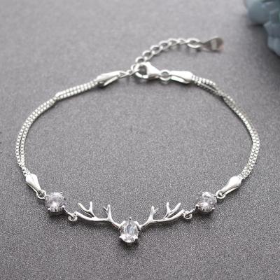 China High Quality 925 Sterling Silver CLASSICS Temperament Sweet Antlers Shiny CZ Bracelet Ladies Wedding Girls Jewelry Gifts for sale
