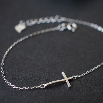 China CLASSIC 925 Sterling Silver Simple Cross Shape Hand Charm Bracelets Christian Jewelry For Women for sale