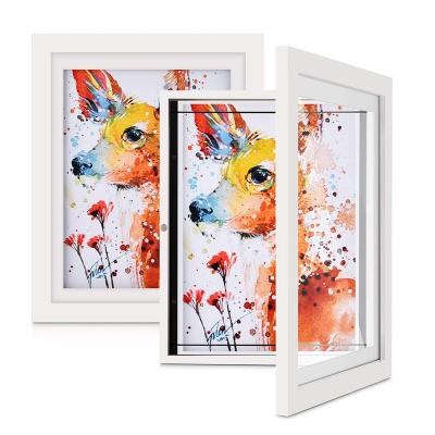 China Eco-friendly FrameWorks 10 x 12.5 inch White Wooden Kid Art Frame with Gallery Style Edges and Elastic Straps for sale