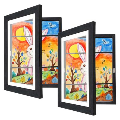 China Eco-friendly Gifts for Kids Artwork Picture Wood Frame Display 8.5x11 with Mat or 9.9x12.7 Without Mat Front Opening Fits 50 for sale