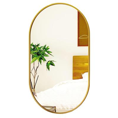 China Living Room Brushed Bathroom Oval Wall HD Reflection Silver Mirrors / Metal Frame Decorative Mirrors Living Room Hang Vertical or Horizontal for sale