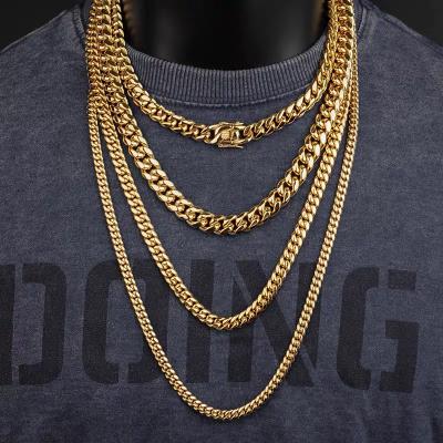 China Amazon CLASSIC Hot Selling Trendy Cuban Link Chain Men And Women Necklace 14K Stainless Steel for sale