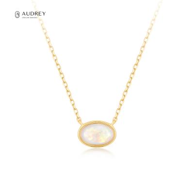 China Audrey Gem Stone Statement Layered Opal 14K Solid Gold Jewelry Environmentally Friendly Fine Pendant Necklace For Women for sale